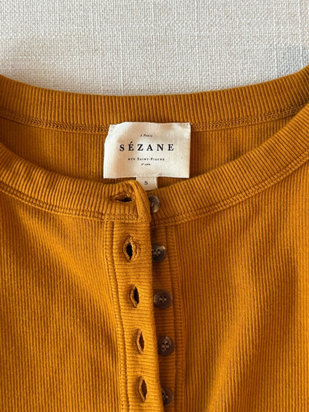 Sezane Ochre Ribbed Button-Front Tank - Picture 3 of 4